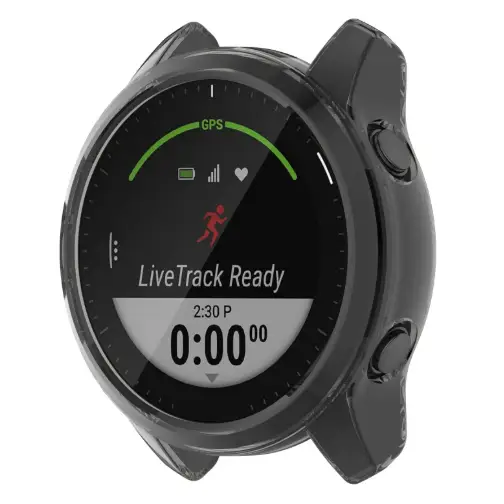 Black Habicare protective case for Garmin Forerunner 945 LTE watch, providing durable coverage and secure fit.