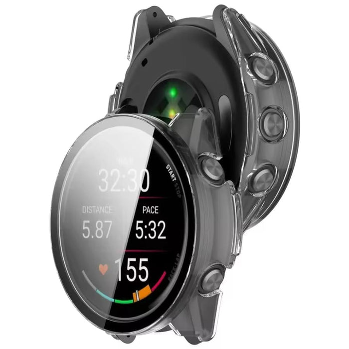 Clear protective watch case for Garmin Forerunner 970, designed by That Watch Shop, fits snugly around the watch for protection.