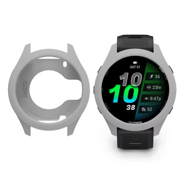 Grey protective watch case for Garmin Forerunner 970, designed to safeguard and enhance the smartwatch.