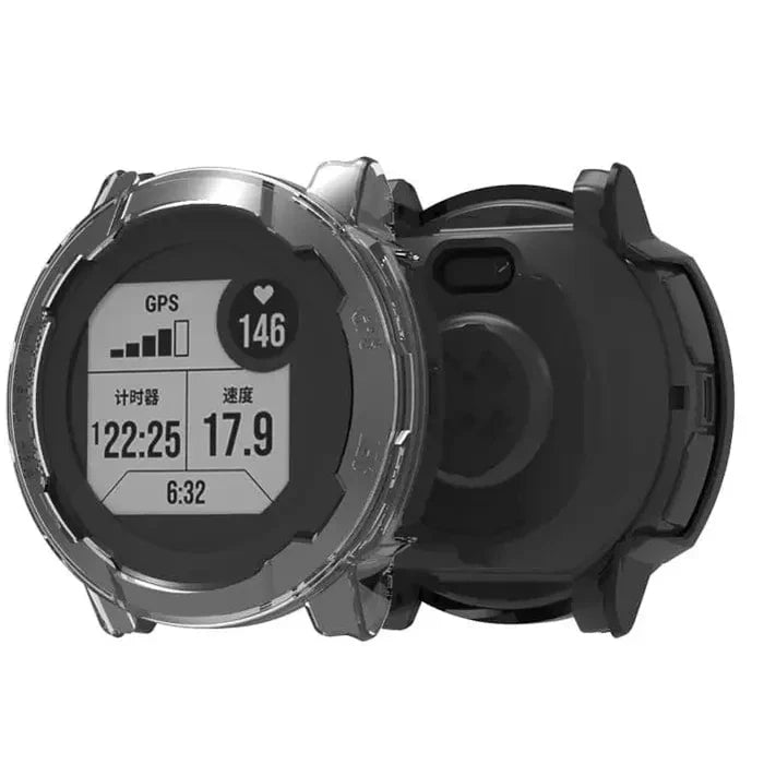 Clear protective case for Garmin Instinct 2 Series watch by Habicare, showcasing a transparent, durable cover for wristwatch protection.