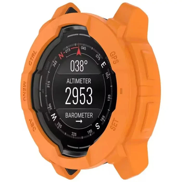 Orange Habicare protective case for Garmin Instinct 3 45mm watch, providing durable cover and protection.