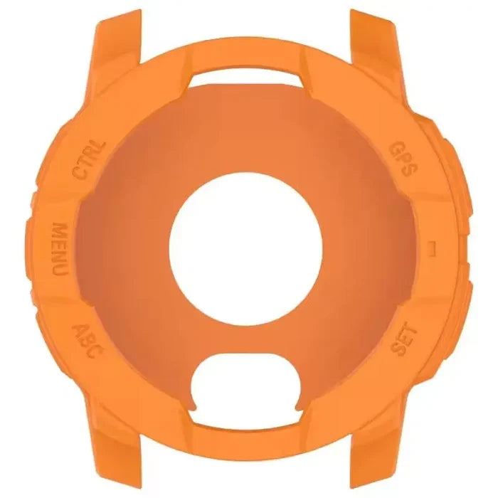 Orange Habicare protective case for Garmin Instinct 3 45mm watch, offering durable coverage and style.