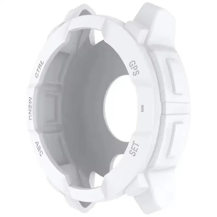 White Habicare protective case for Garmin Instinct 3 45mm watch, providing durable coverage and style for smartwatch protection.