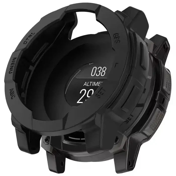 Black Habicare protective watch case for Garmin Instinct 3 (50mm), offering durable coverage for the smartwatch.