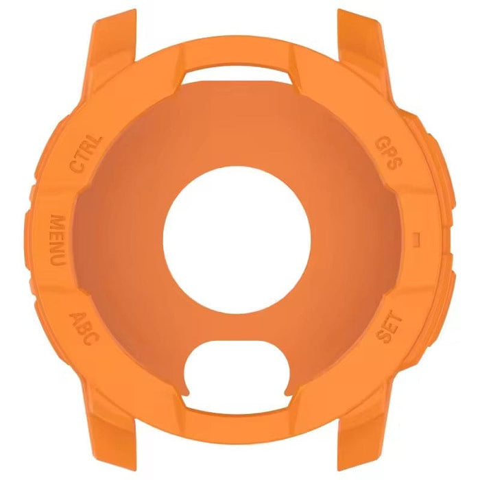 Orange protective watch case for Garmin Instinct 3 (50mm), durable and snug-fitting for enhanced watch protection.