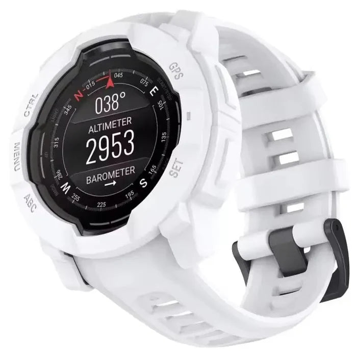 White Habicare protective case for Garmin Instinct 3 50mm watch, providing durable coverage and scratch resistance.