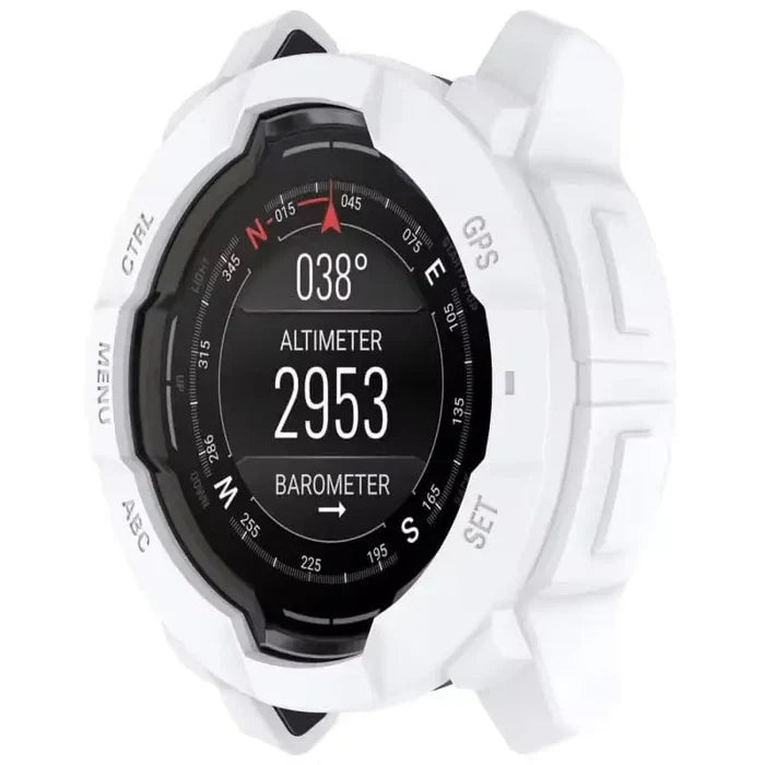 White Habicare protective watch case for Garmin Instinct 3 (50mm), durable cover to safeguard your smartwatch.
