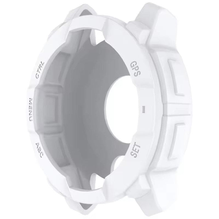 White protective watch case for Garmin Instinct 3 50mm, designed by That Watch Shop, showing the durable cover on the watch.