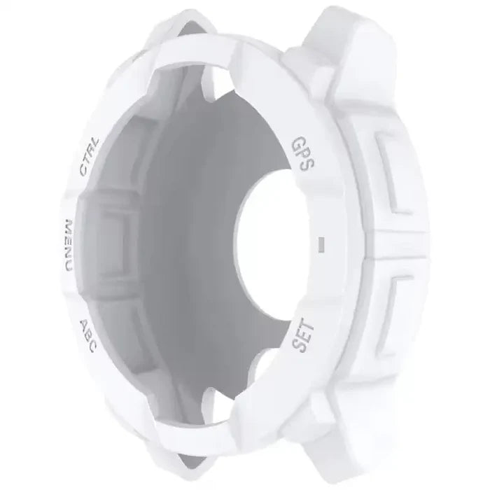 White Habicare protective case for Garmin Instinct 3 50mm watch, offers durable coverage and secure fit.