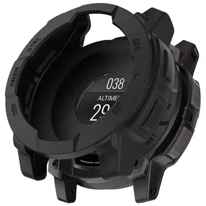 Black Habicare protective case for Garmin Instinct E 40mm watch, providing durable coverage and screen protection.