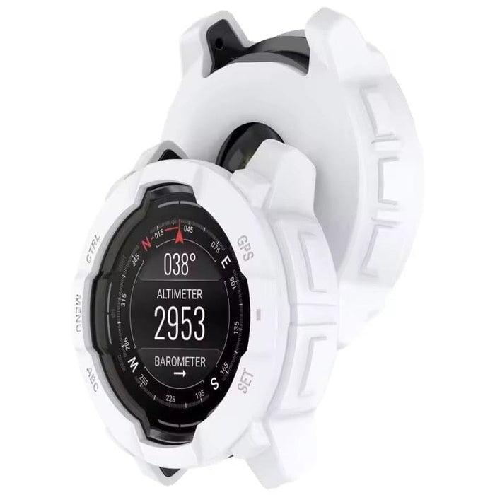 White protective watch case for Garmin Instinct E 40mm, designed to safeguard outdoor smartwatch from scratches and impacts.