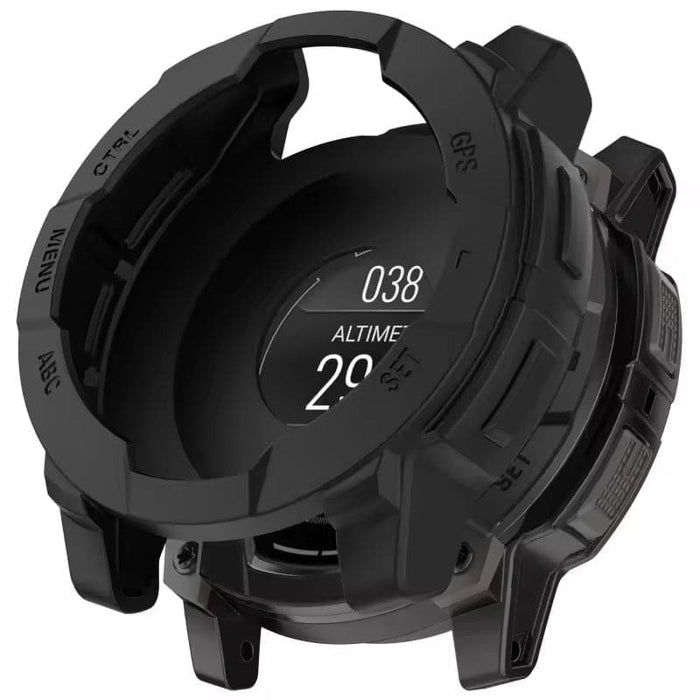 Black protective case for Garmin Instinct E 45mm smartwatch, rugged design, designed to safeguard the watch.