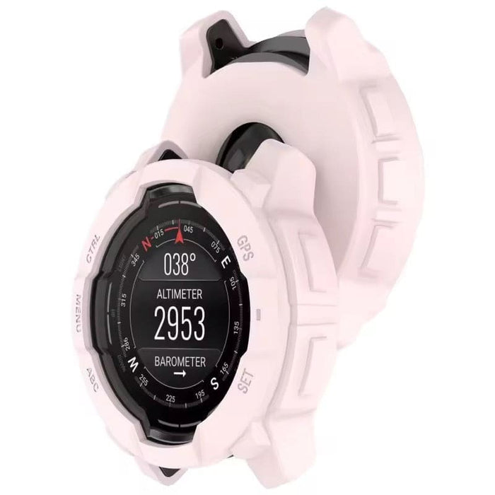 Pink protective case for Garmin Instinct E 45mm smartwatch, made by That Watch Shop, designed to shield the outdoor smartwatch.