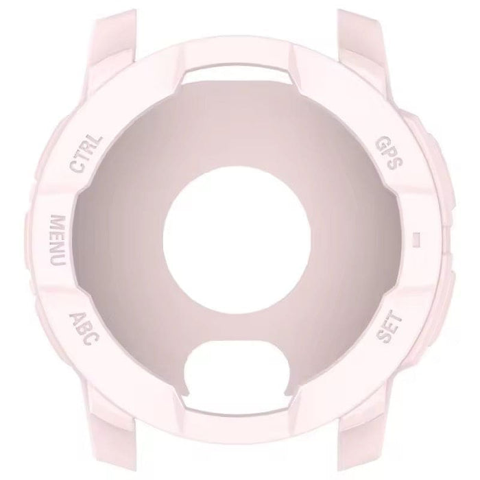 Pink protective watch case for Garmin Instinct E (45mm), made by That Watch Shop, showing the bezel and fit for the smartwatch.