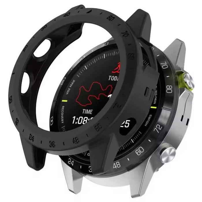 Black protective watch case for Garmin MARQ Series, designed to safeguard the smartwatch bezel and body.
