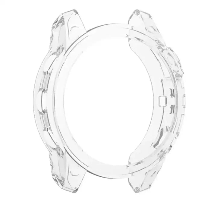 Clear Habicare protective case for Garmin quatix 7 watch, transparent cover showcasing the watch face and buttons.