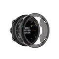 Black Habicare protective watch case for Garmin Swim 2, designed to shield the device from scratches and impacts.