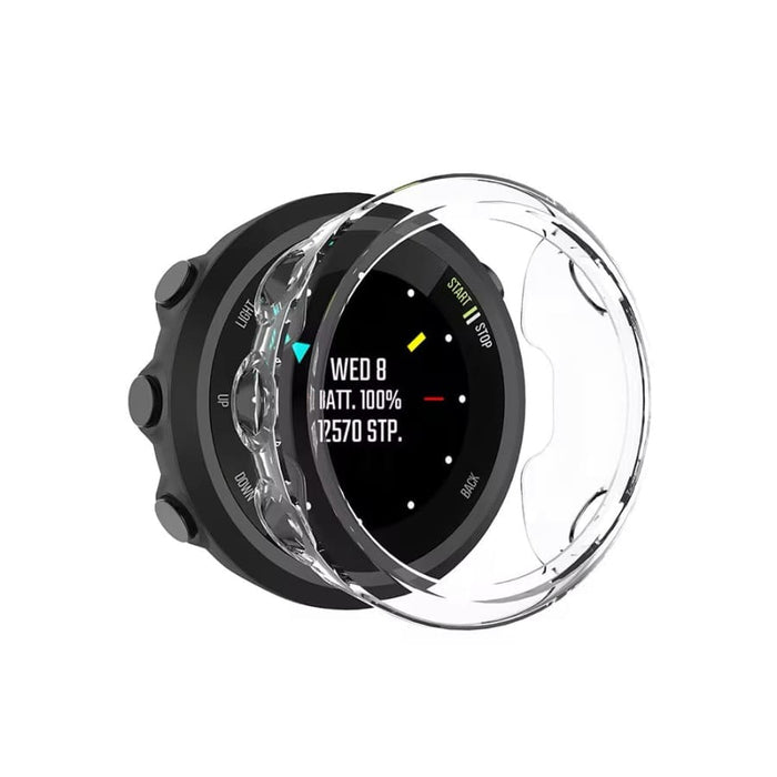 Clear protective watch case for Garmin Swim 2, made by That Watch Shop, designed to safeguard the watch while maintaining visibility.