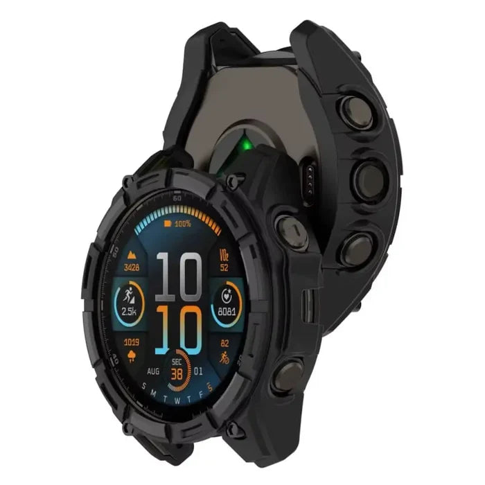 Black Habicare protective case for Garmin Tactix 8 51mm watch, durable cover with precise fit and easy access to buttons and ports.