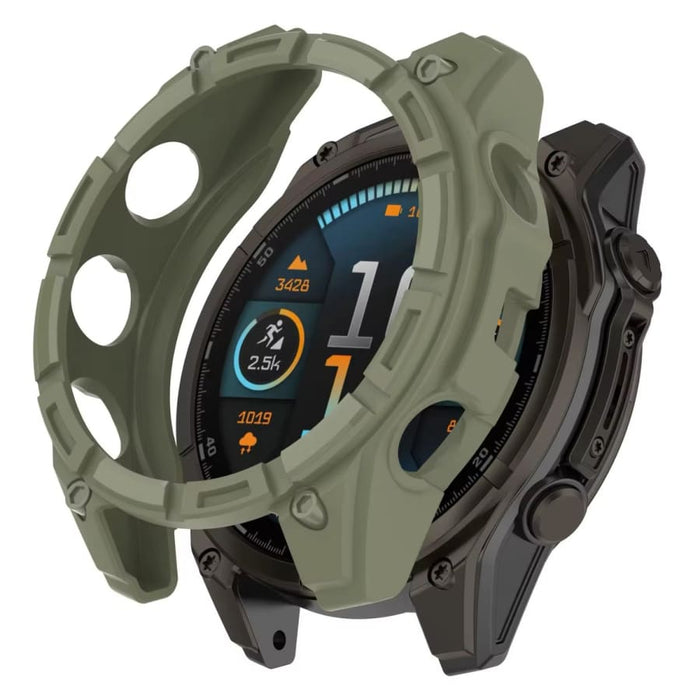 Green protective watch case for Garmin Tactix 8 (51mm) showcasing durable material and snug fit for Garmin tactical smartwatch.