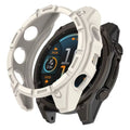 Ivory protective case for Garmin Tactix 8 51mm smartwatch, made by That Watch Shop, shown on the watch in a close-up image.