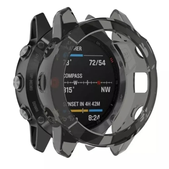 Clear protective watch case for Garmin Tactix Delta by Habicare, showing the transparent, snug-fitting design.