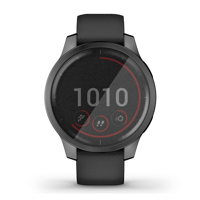 Black protective watch case for Garmin Venu 2, designed to safeguard the smartwatch from scratches and bumps.