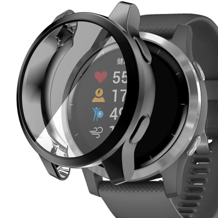Black protective watch case for Garmin Venu 2, designed to guard the smartwatch from scratches and impacts.