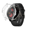 Clear protective case for Garmin Venu 2 Plus watch by Habicare, shown fitted on the device, offering durable, transparent coverage.