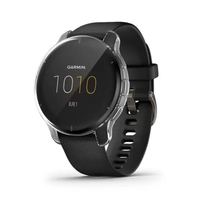 Clear protective case for Garmin Venu 2 Plus watch by Habicare, showcasing durable transparent coverage.