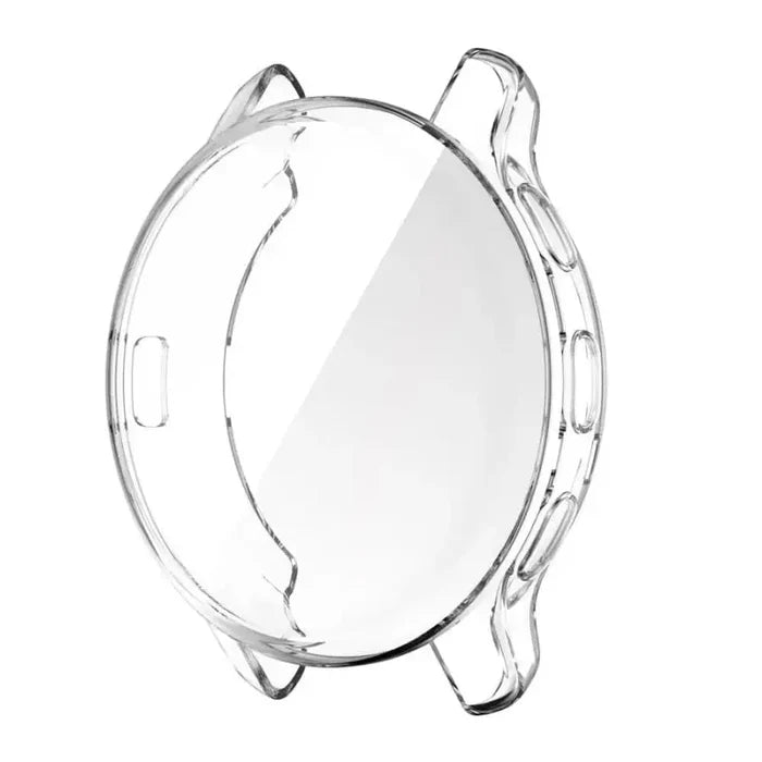 Clear protective case for Garmin Venu 2 Plus smartwatch, designed by Habicare, showing the transparent slim fit cover on the watch.