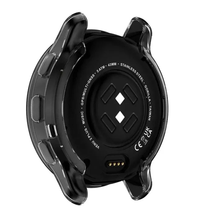 Clear protective case for Garmin Venu 2 Plus watch by Habicare, showcasing transparent coverage and precise fit for the smartwatch.