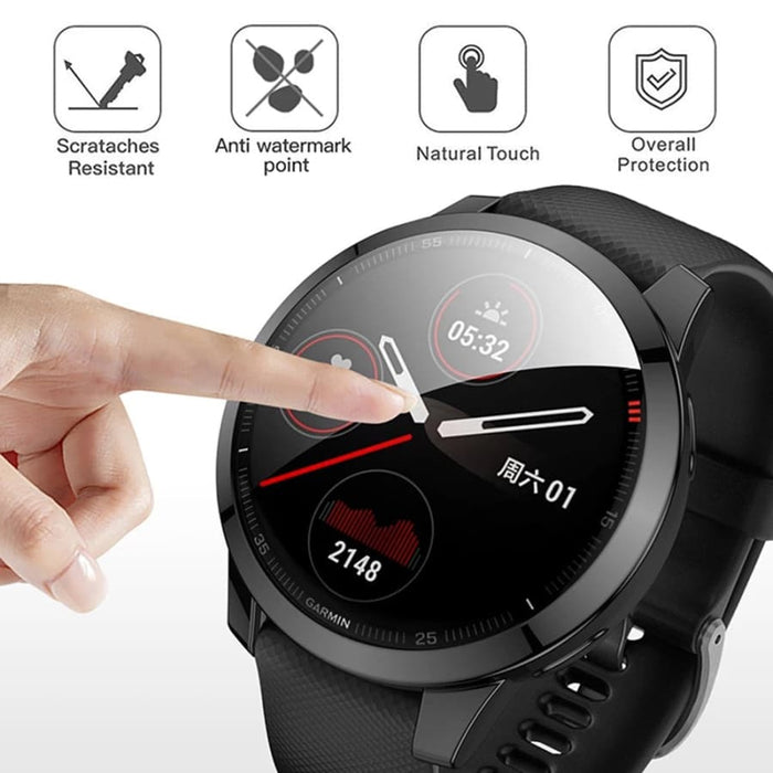 Clear protective case for Garmin Venu 2S watch, made by That Watch Shop, shown fitted on the smartwatch with a transparent design.
