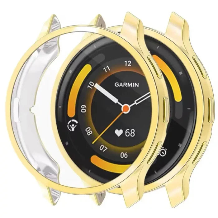 Habicare protective gold watch case for Garmin Venu 3, designed to shield and enhance the smartwatch.
