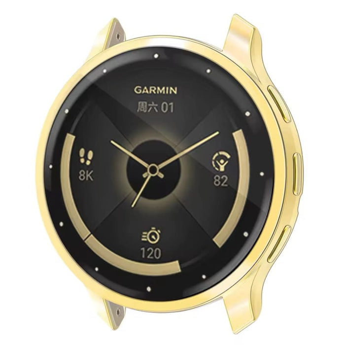 Gold-toned protective watch case for Garmin Venu 3, designed to fit the smartwatch with a sleek, durable cover.