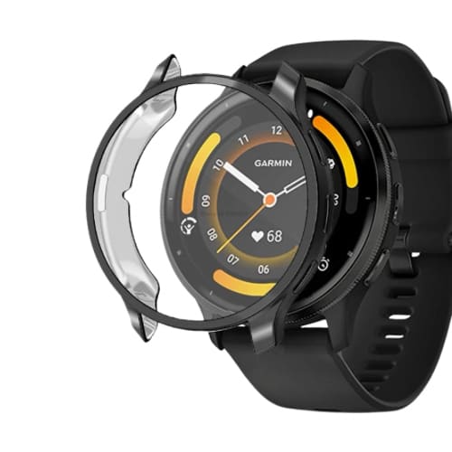 Black protective watch case for Garmin Venu 3S, designed to safeguard the smartwatch from scratches and impacts.