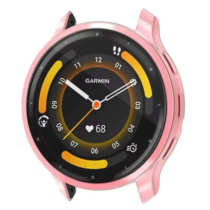 Pink Habicare protective case for Garmin Venu 3S watch, showing a snug fit and durable design to safeguard the device.