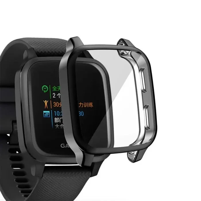 Black Habicare protective case for Garmin Venu Sq series watch, providing durable coverage and scratch protection.