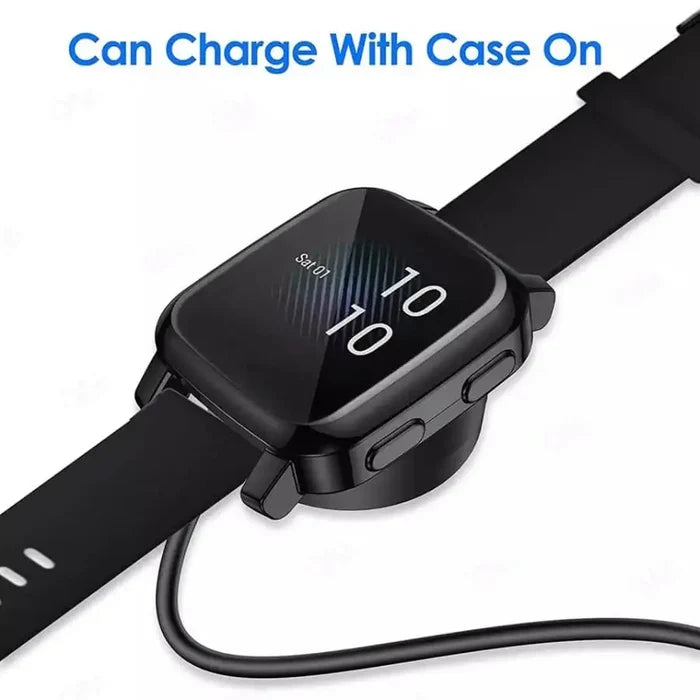 Black Habicare protective case for Garmin Venu Sq Series smartwatch, providing durable coverage and added protection.