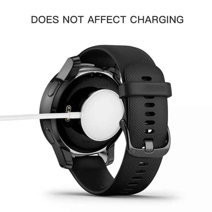 Clear protective case for Garmin Vivoactive 3 watch, designed by That Watch Shop, showing the transparent watch cover on the device.