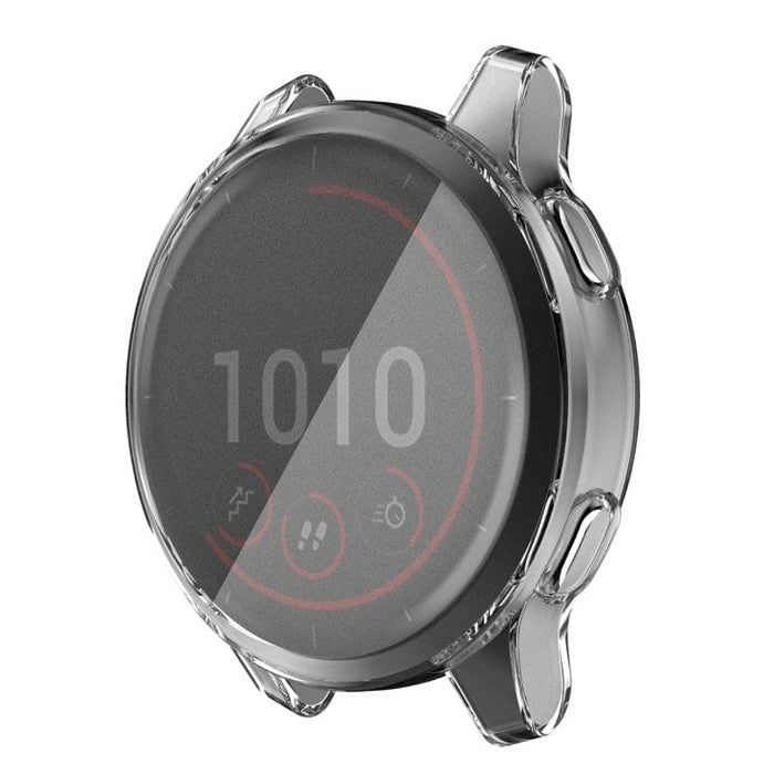 Clear protective case for Garmin Vivoactive 4 watch, designed to shield the face and body from scratches and impacts.