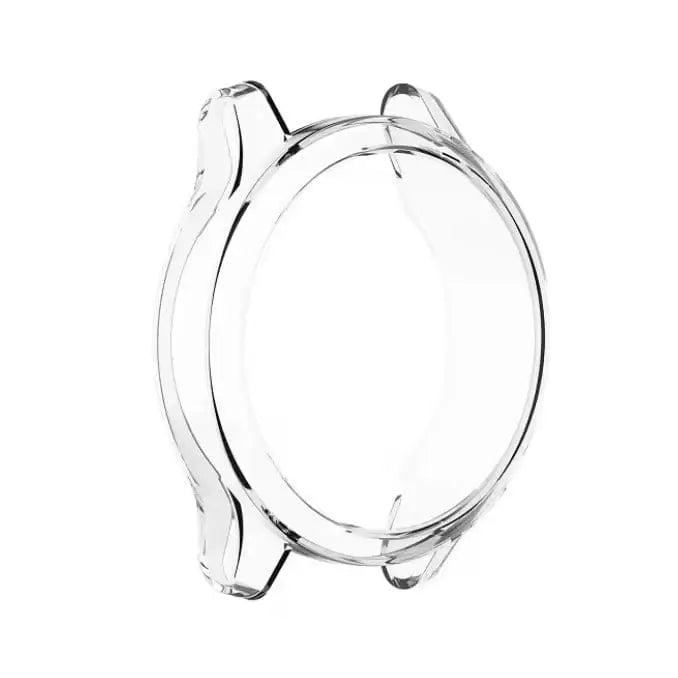 Clear protective case for Garmin Vivomove Trend watch by Habicare, showing the transparent cover fitted on the watch.