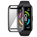 Black protective case for Huawei Band 6 watch, made by That Watch Shop, shown on the device in this image.