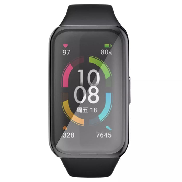 Black protective case for Huawei Band 6 watch, made by That Watch Shop, shown fitted around the band in the image.