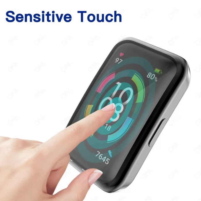 Clear protective case for Huawei Band 6, designed by That Watch Shop, showing a transparent, snug-fit watch cover.