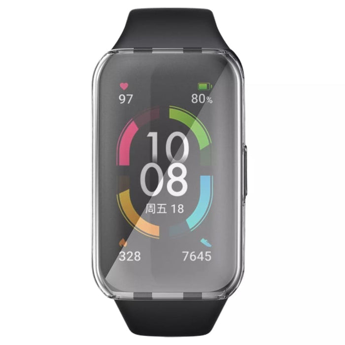 Clear protective watch case for Huawei Band 8 and Band 9, designed to safeguard the fitness tracker from scratches and impacts.