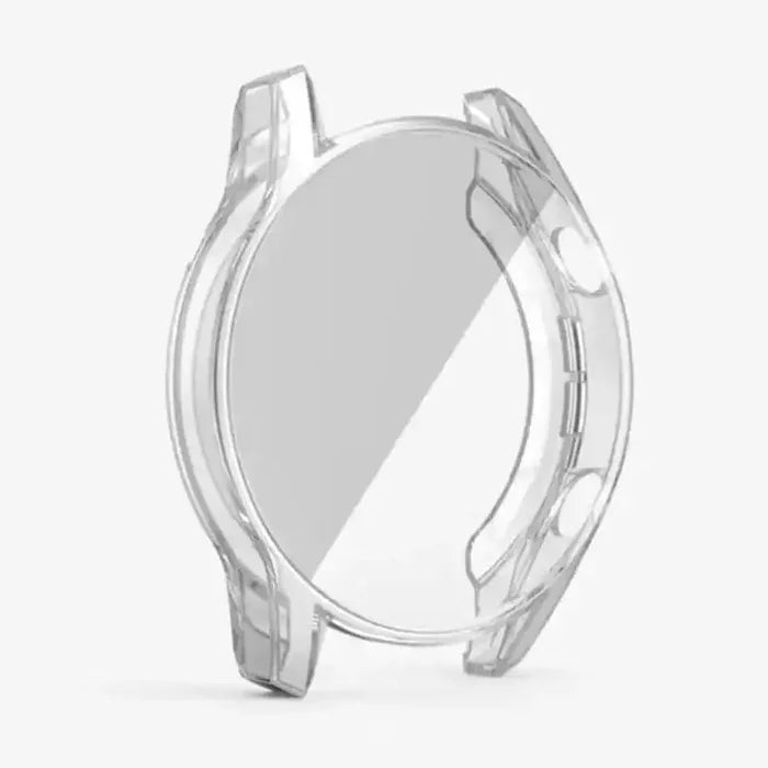 Clear Habicare protective case for Huawei GT 2 42mm smartwatch, showing fit and transparent design on the watch.