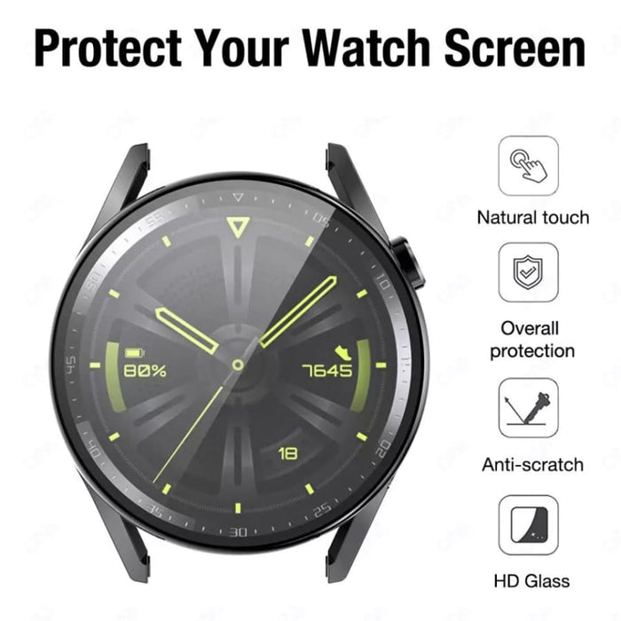 Black protective case for Huawei GT 2 46mm smartwatch, made of durable material, shown fitted around the watch face.