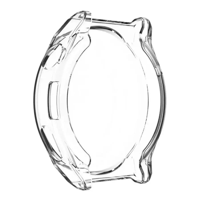 Clear Habicare protective case for Huawei GT 2 Pro watch, showing snug fit and transparent design on the smartwatch.