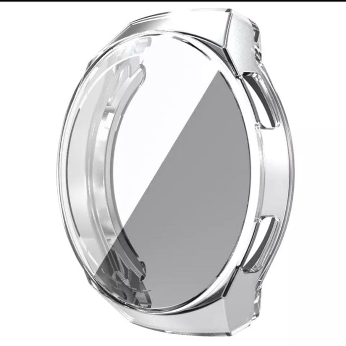 Clear protective case for Huawei GT 2e Active smartwatch, made by That Watch Shop, shown fitted on the watch with transparent design.